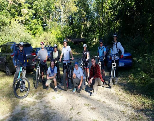 Mountain bikers after checking out a new section of trail.  